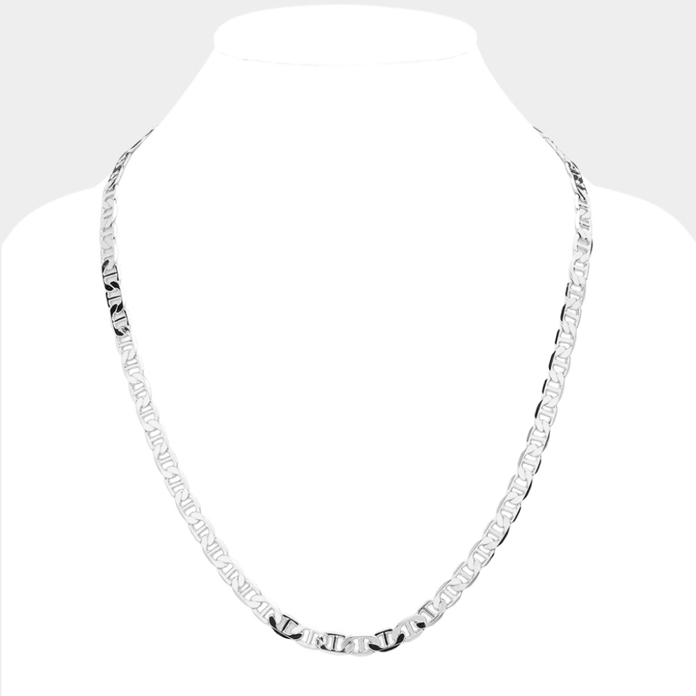 Silver Mariner Link 24" 7mm Necklace Chain Simple Casual Jewelry Metal